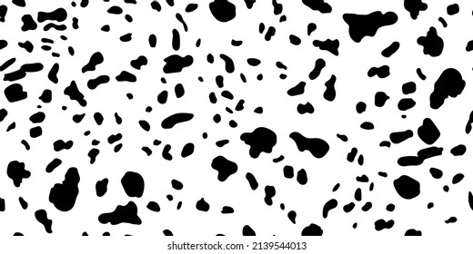 Dalmatians vector seamless horizontal pattern. Spotted animal texture of dog, leopard, cow. Black random spots on a white background. svg