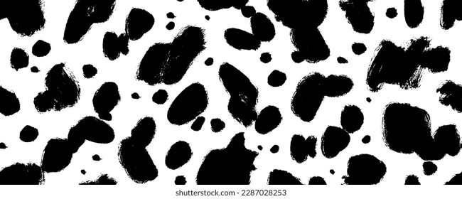 Dalmatians vector seamless horizontal pattern. Spotted animal texture, cow or dalmatian skin ornament. Hand drawn seamless banner with modern stylized skin. Brush irregular black smears.