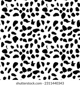 Dalmatin seamless pattern. Black cartoon spots. Dalmatin vector print, black white design