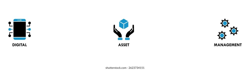 Dam banner web icon vector illustration concept of digital asset management with icon of binary, automation, processing, design, data, network, and connection