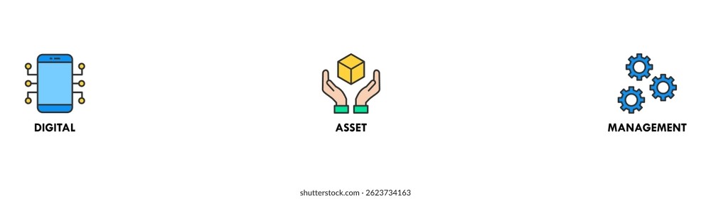 Dam banner web icon vector illustration concept of digital asset management with icon of binary, automation, processing, design, data, network, and connection