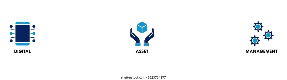 Dam banner web icon vector illustration concept of digital asset management with icon of binary, automation, processing, design, data, network, and connection