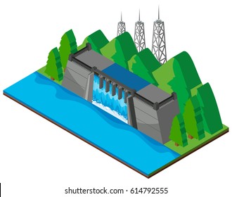 Dam built by the river illustration