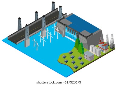 Dam by the road illustration