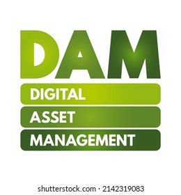 DAM Digital Asset Management - business process and an information management technology, acronym text concept background