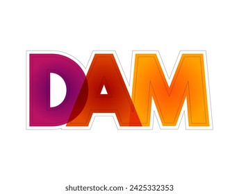 DAM Digital Asset Management - business process and an information management technology, colourful acronym text concept background