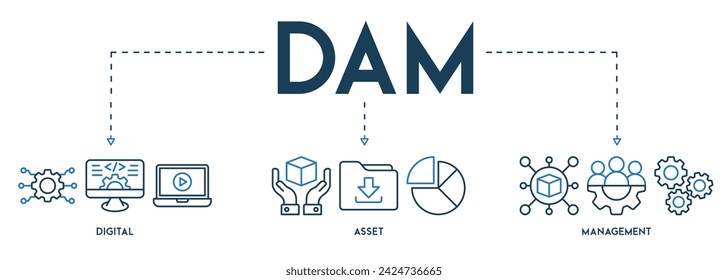 DAM Digital Asset Management Organization banner website icon vector illustration concept icon of digital assets management 