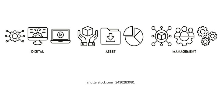 DAM Digital Asset Management Organization banner website icon vector illustration concept icon of digital assets management