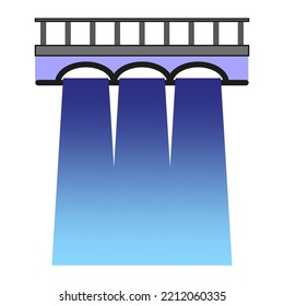 Dam Drain Water Icon. Aerial For Cover Design. Clean Water. Vector Illustration. Stock Picture. 