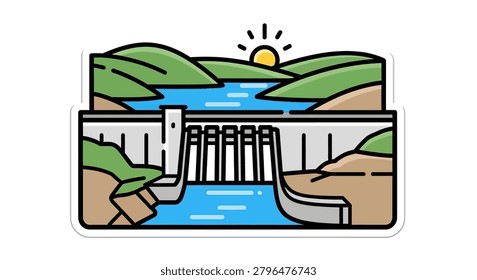 Dam gates open with water flowing