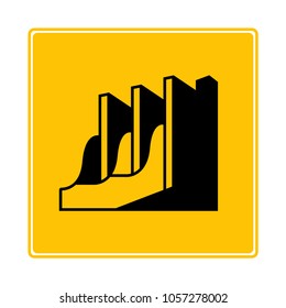dam, hydro electric symbol in yellow background