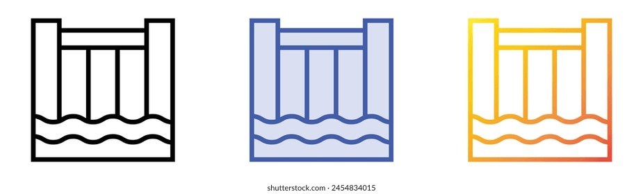 dam icon. Linear, Blue Fill and Gradient Style Design Isolated On White Background