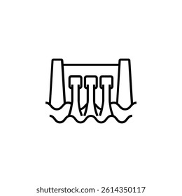 Dam icon, symbolizing water control, power generation, and environmental infrastructure.