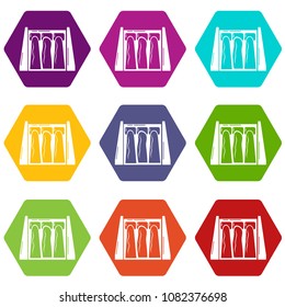 Dam icons 9 set coloful isolated on white for web