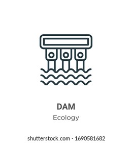 Dam outline vector icon. Thin line black dam icon, flat vector simple element illustration from editable ecology concept isolated stroke on white background