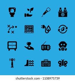 dam, toilet, radio, laptop, radio, butterfly, cupboard, recycling and electricity vector icon. Simple icons set