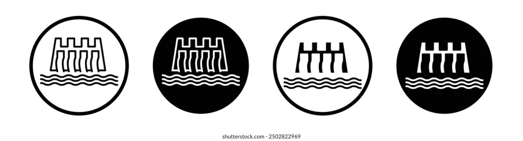Dam vector icon set black filled and outlined style.