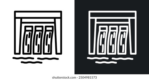 Dam vector icon set black and white filled and outlined style.
