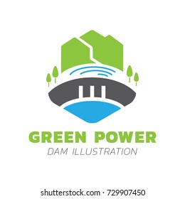 dam vector illustration with mountain and lake landscape