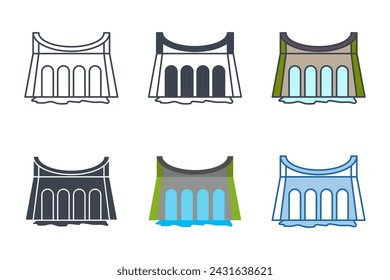 Dam, water, hydro electric icons with different styles. hydroelectric power plant symbol vector illustration isolated on white background