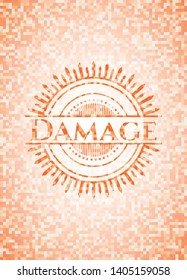 Damage abstract emblem, orange mosaic background