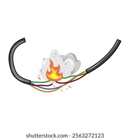 damage broken cable cartoon. frayed insulation, maintenance diagnostics, signal interference damage broken cable sign. isolated symbol vector illustration