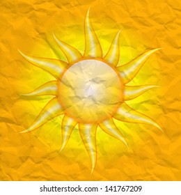 Damage by the sun - vector crumpled background with sun