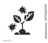 damage crop for aphid attack icon, pest plant, harmful insect, tick or bug, flat symbol on white background - vector illustration
