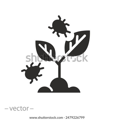 damage crop for aphid attack icon, pest plant, harmful insect, tick or bug, flat symbol on white background - vector illustration