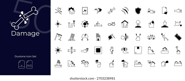 Conjunto de iconos editables de duotono de daño