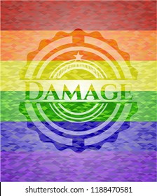 Damage emblem on mosaic background with the colors of the LGBT flag