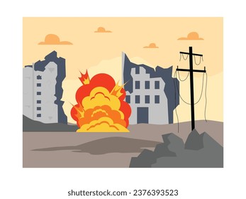 El daño de la explosión hace que la ciudad se vuelva estéril y sufra varios problemas, ilustración de vectores de guerra.