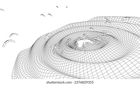 Damage explosion and sound wavy texture. Circle pulse wave with vibration effect, white background. Big data visualization. Vector illustrations.