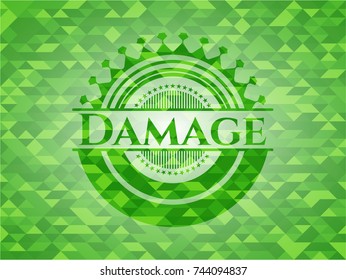 Damage green emblem with mosaic background