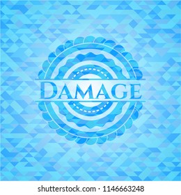Damage light blue emblem with triangle mosaic background