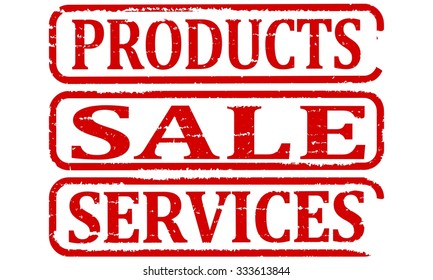 Damage oval red stamp with inscriptions - products, sale, services - vector