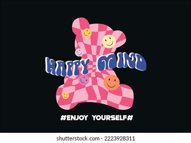 damage pattern teddy bear and slogan print tee shirt vector 