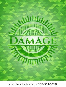 Damage realistic green emblem. Mosaic background