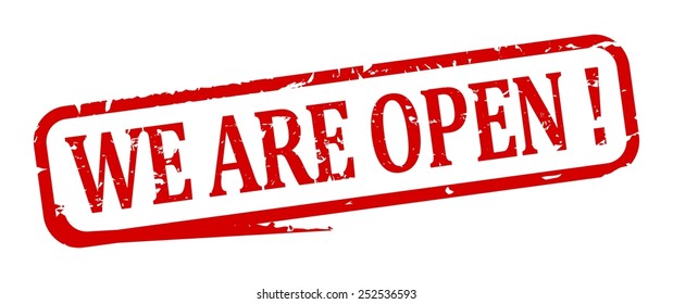 Damage to red oval stamp with the words - we are open - vector