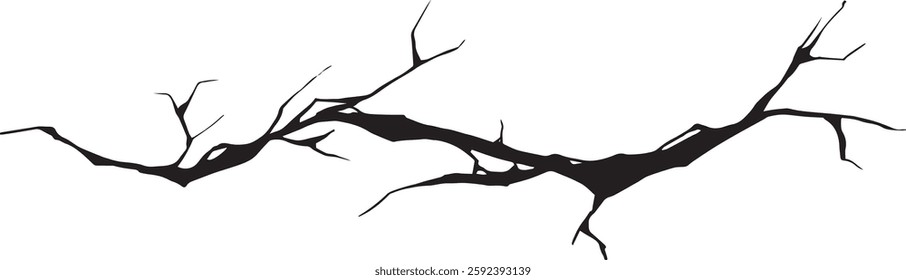  Damage surface crack and fissure in ground, concrete, crevices from disaster silhouette breaks on land surface from earthquake isolated on white background. Broken ground, wall, glass pattern effect.