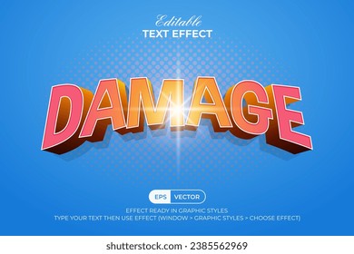 Damage Text Effect 3D Curved Orange Gradient Style. Editable Text Effect.