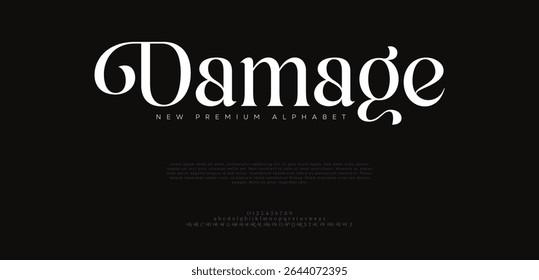 Damage typography beauty fashion elegant minimalist serif italic fonts decorative wedding vintage retro logos. Minimal luxury font alphabet logo. Vector illustration
