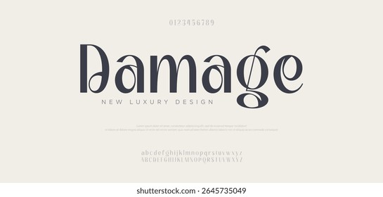 Damage typography beauty fashion elegant minimalist serif italic fonts decorative wedding vintage retro logos. Minimal luxury font alphabet logo. Vector illustration
