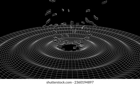 Damage vibration and sound wavy texture. Circle pulse wave with explosion effect, dark background. Big data visualization. Vector illustrations.