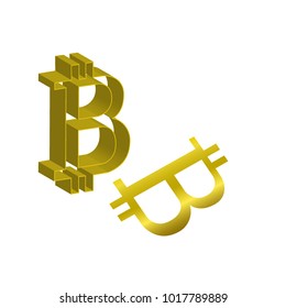 damaged 3d  bitcoin crypto currency symbol, vector illustration.