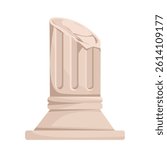 Damaged ancient stone column with fluted design, flat graphic style on white background. Concept of historic ruins or ancient architecture. Vector illustration