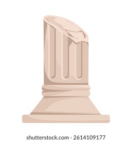 Damaged ancient stone column with fluted design, flat graphic style on white background. Concept of historic ruins or ancient architecture. Vector illustration