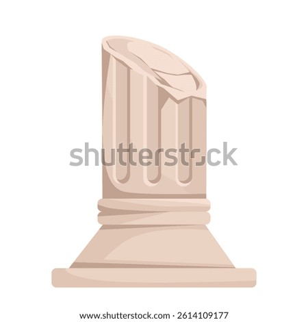 Damaged ancient stone column with fluted design, flat graphic style on white background. Concept of historic ruins or ancient architecture. Vector illustration