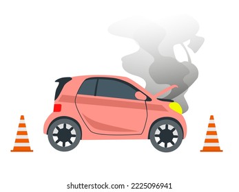 Automóvil dañado en fondo blanco, ilustración. Accidente automovilístico