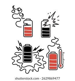 damaged battery icon doodle sketch